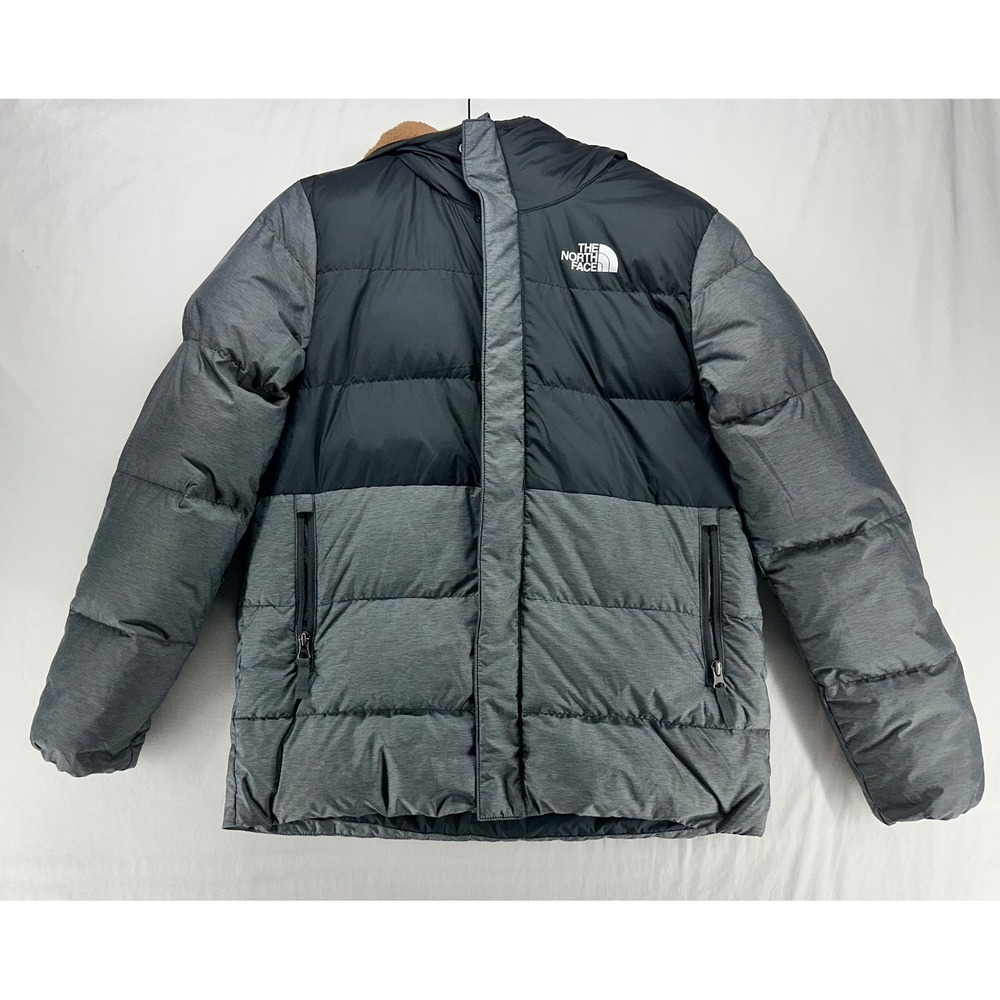 The North Face 600 Boys XL 14/16 Hooded Puffer Jacket Black Grey Fleece Lined